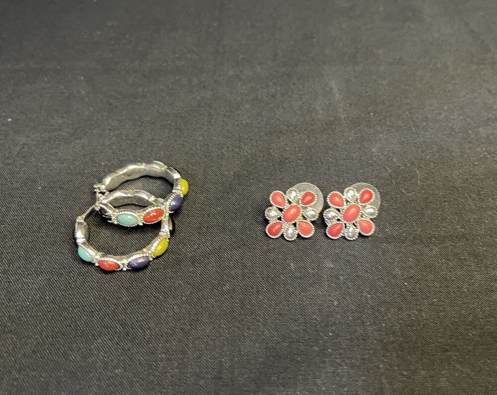 Chaps Signed Earring Lot Hoops & Stud Southwest Inspired Silvertone